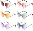 6 Pairs Butterfly Rimless Sunglasses Vintage Gradient Frame Eye Glasses