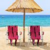 Folding Beach Chair Set of 2 for Adults, 4 Position Portable Backpack Foldable Camping Chair with Headrest Cup Holder and Wooden Armrests, Pink