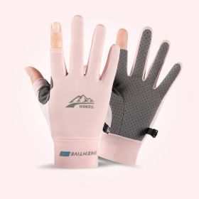 Summer Gloves For Men Cycling Anti UV Women Spring Ice Silk Two Finger Touchscreen Camping Driving Sports Riding Fishing Gloves (Color: two finger pink)