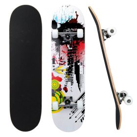 31x8in Skateboards Complete Standard Skate Boards For Girls Boys Beginner 9 Layers Maple Concave Skateboard For Kids Youth Teens (Pattern: CityMusic)