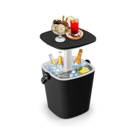 Portable Cooler Bar Table with Bottle Opener for Camping Travel (Color: Black)